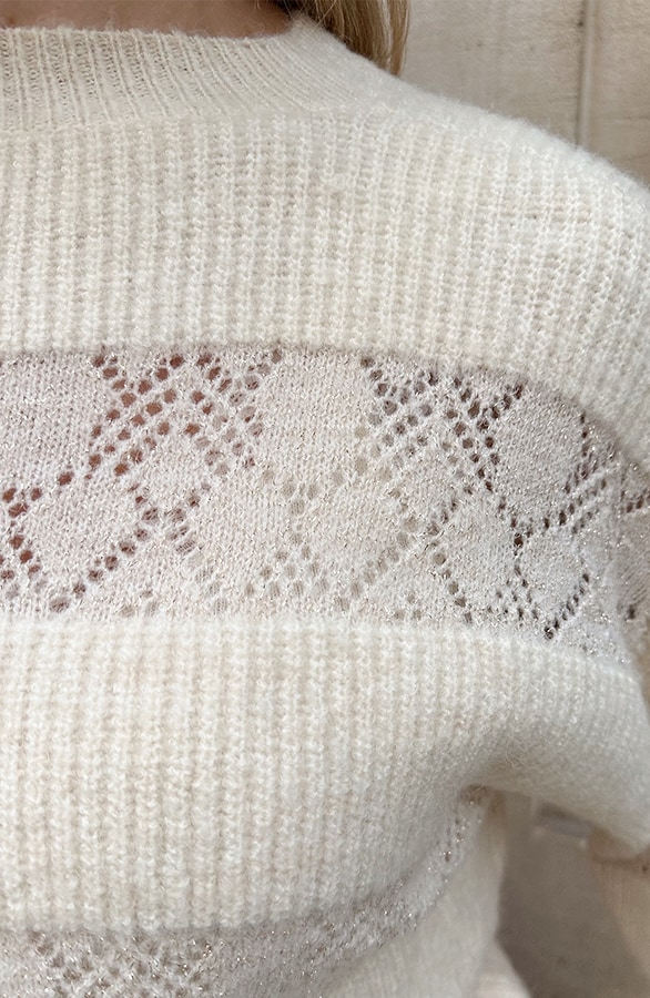 Oversized Knitted Lurex Trui Ecru Goud – truien, foto 7