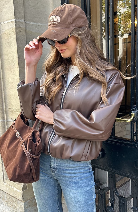 Oversized Leather PU Bomber Choco – shoparchief