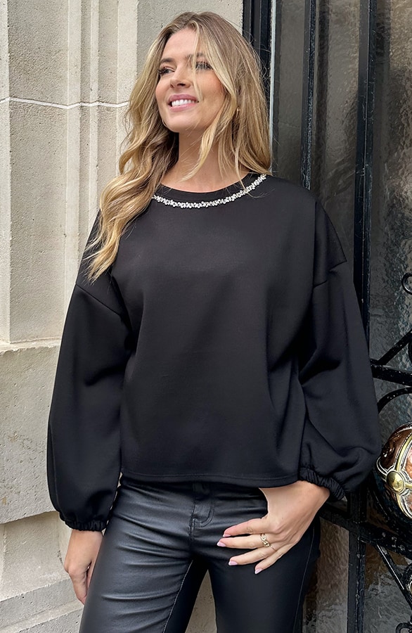Oversized Strass Sweater Zwart – truien, foto 7