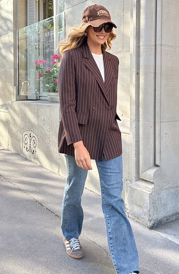 Oversized Striped Print Blazer Choco – jassen, foto 10