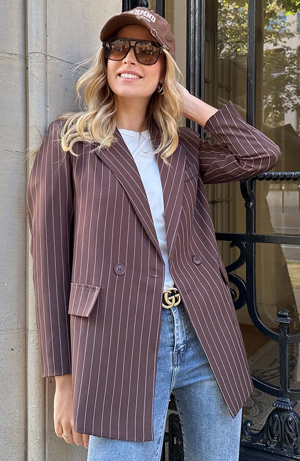 Oversized Striped Print Blazer Choco – jassen, foto 9