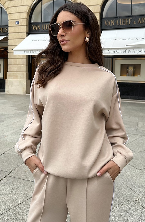 Oversized Trui Met Bies Beige – truien, foto 2