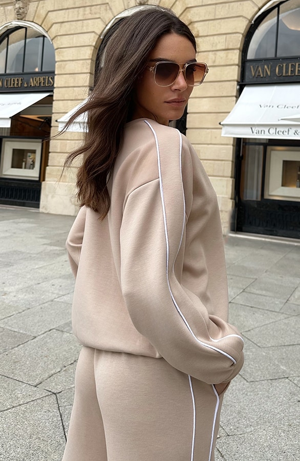 Oversized Trui Met Bies Beige – truien, foto 3