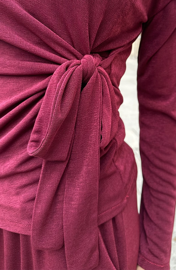 Schoudervulling Long Sleeve Stretch Top Burgundy – tops, foto 5