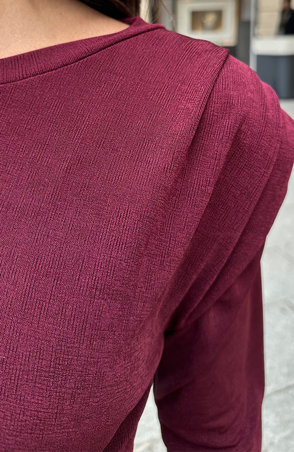 Schoudervulling Long Sleeve Stretch Top Burgundy – tops, foto 7