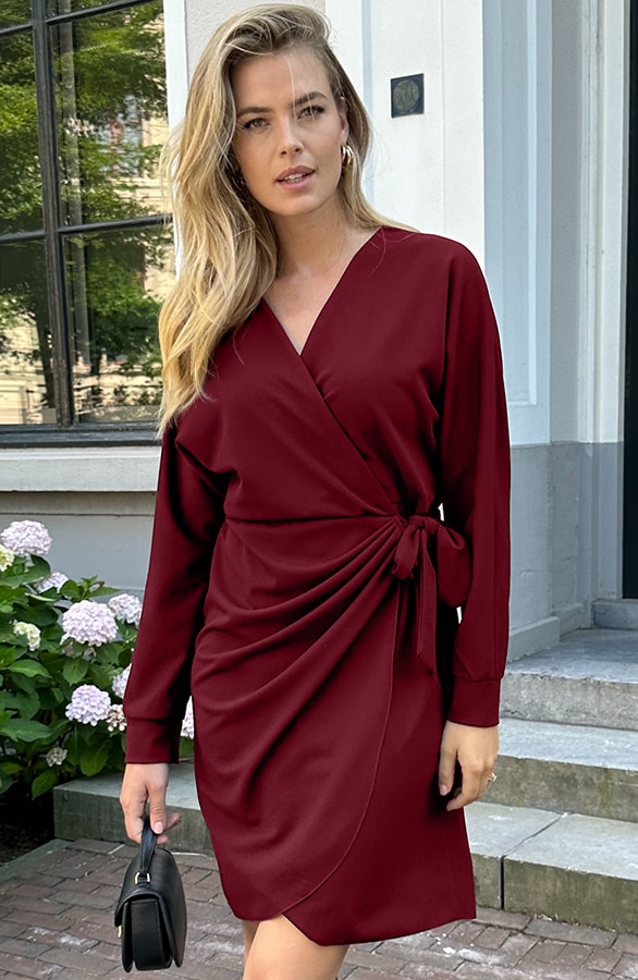 Scuba Long Sleeve Jurk Burgundy – jurken