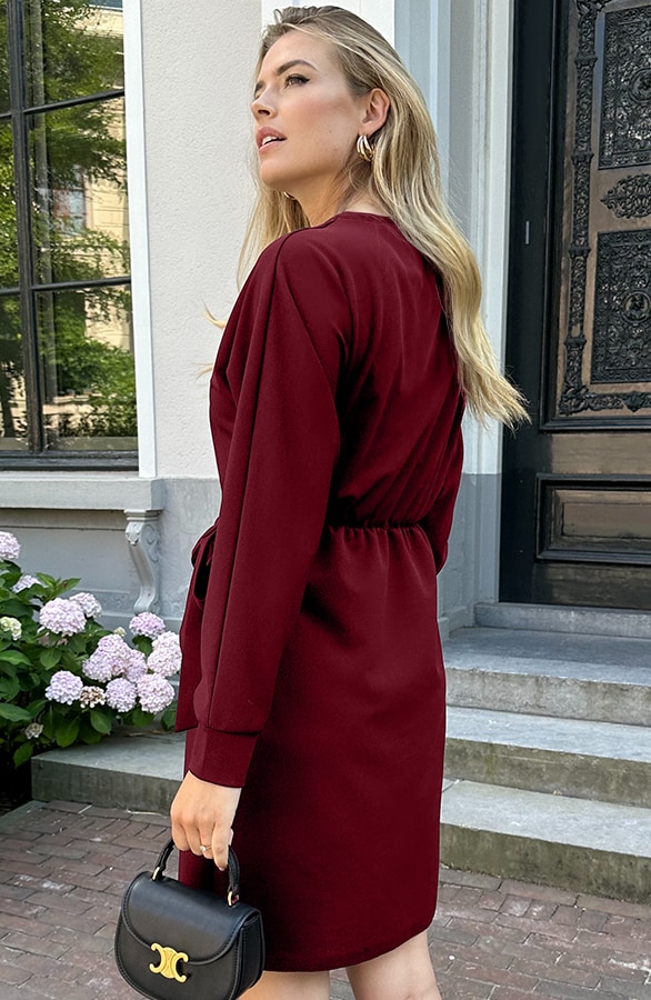 Scuba Long Sleeve Jurk Burgundy – jurken, foto 4