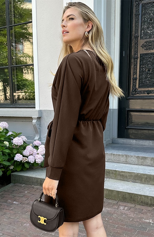 Scuba Long Sleeve Jurk Choco – jurken, foto 3