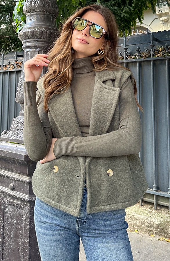 Soft Oversized Button Gilet Army – shoparchief, foto 5