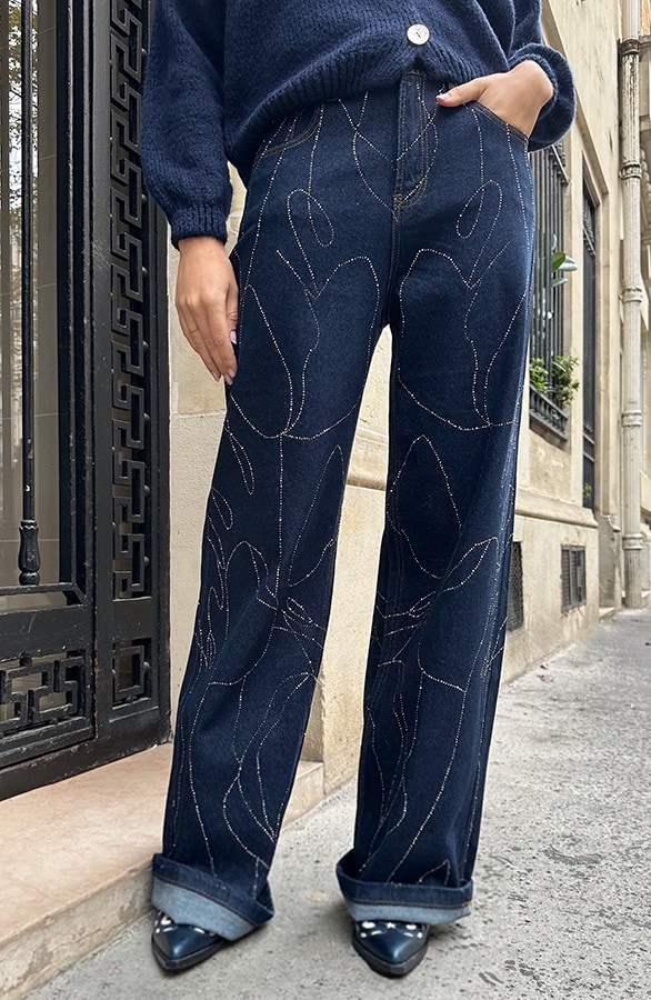 Sparkle Detailed Jeans Dark Denim – spijkerbroeken