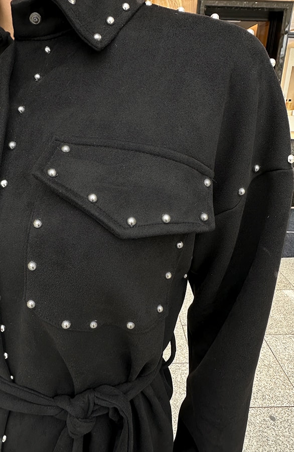 Studs Suede Button Kleid Schwarz, Kleider, Foto 6