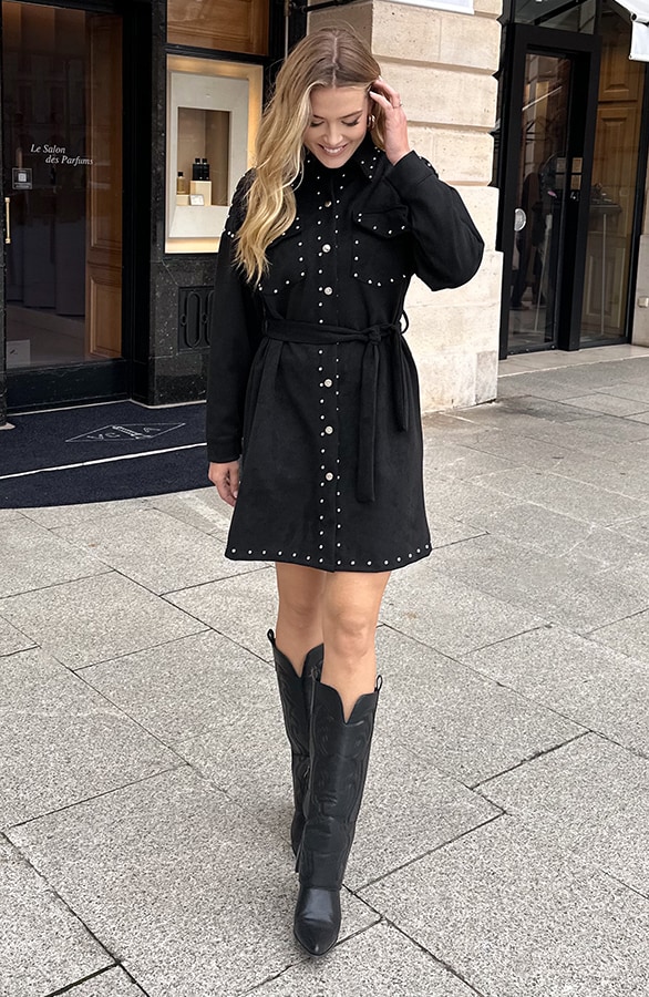 Studs Suede Button Kleid Schwarz, Kleider, Foto 3