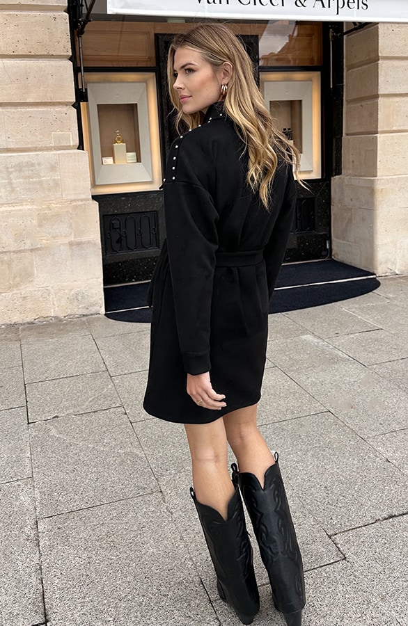 Studs Suede Button Kleid Schwarz, Kleider, Foto 5