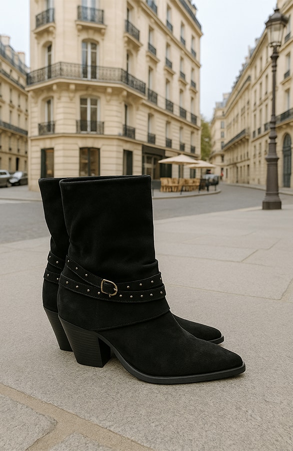 Suede Studs Cowboy Boots Zwart – alle schoenen, foto 2