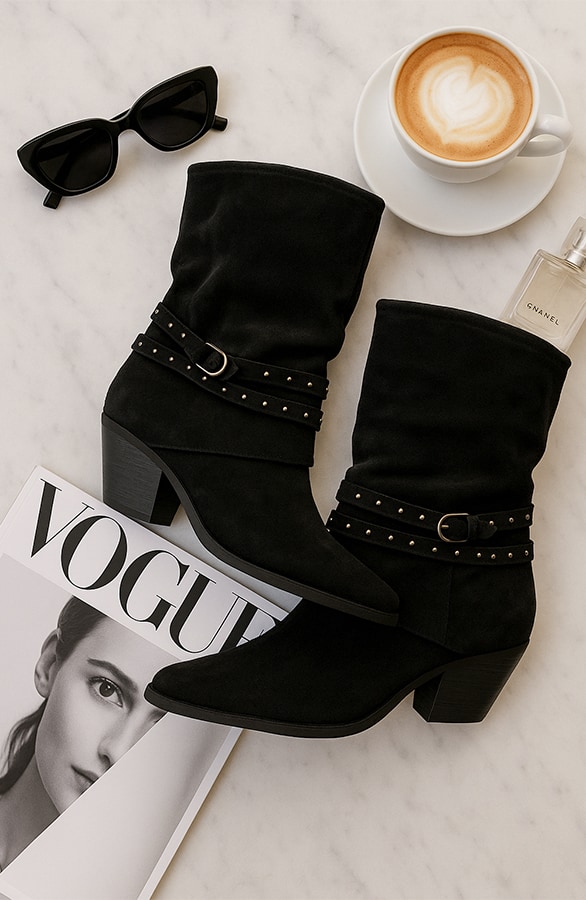Suede Studs Cowboy Boots Zwart – alle schoenen