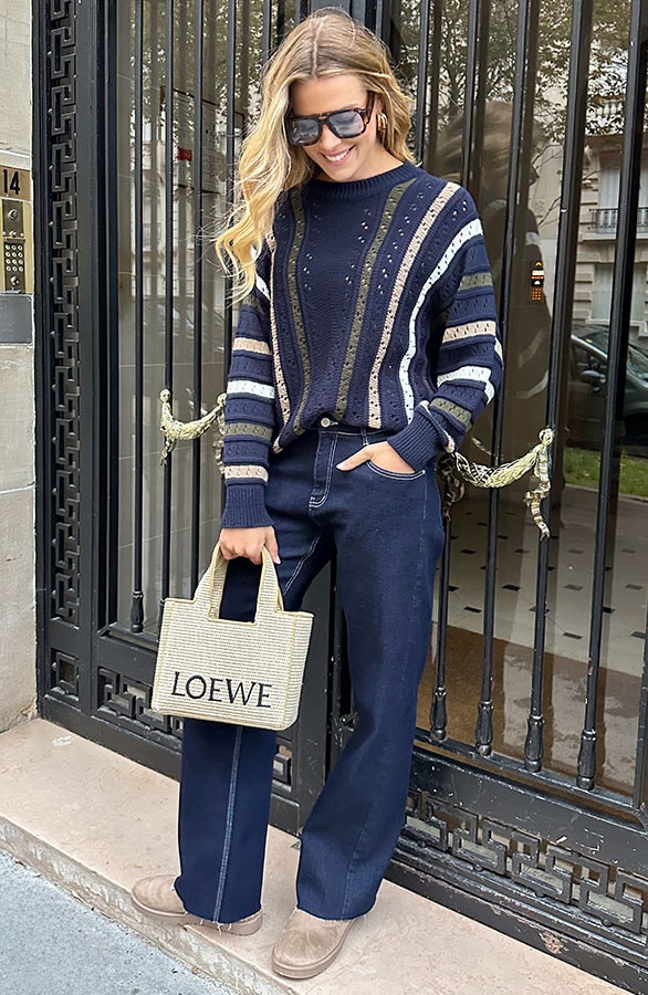 Textured Knitted Striped Pullover
