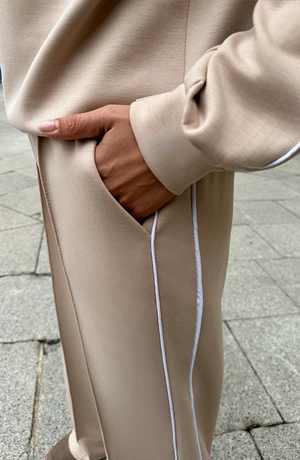 Wide Leg Pantalon Met Bies Beige – broeken, foto 4