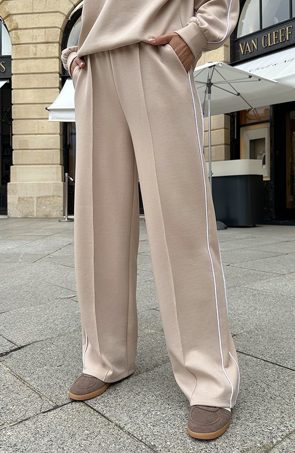 Wide Leg Pantalon Met Bies Beige – broeken, foto 6