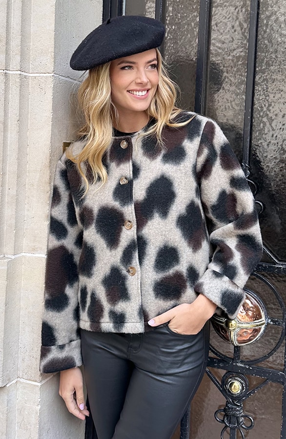 Woven Button Bomber Jacket Leopard Choco – jassen
