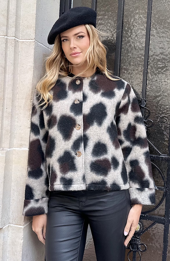 Woven Button Bomber Jacket Leopard Choco – jassen, foto 6