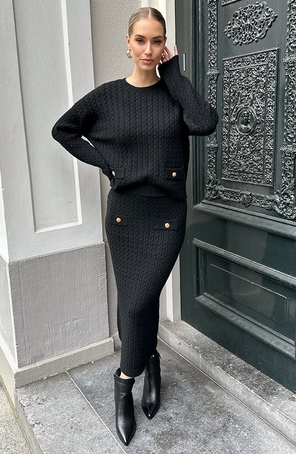 Cable Knitted Skirt Zwart – rokken, foto 3