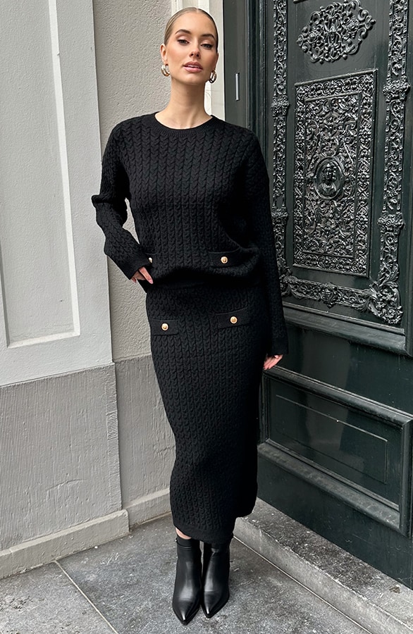 Cable Knitted Skirt Zwart – rokken, foto 6