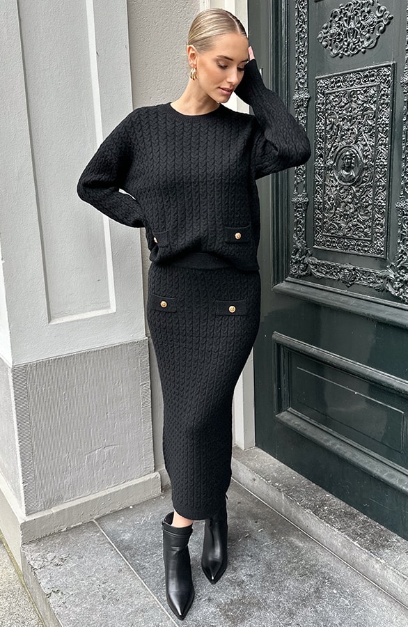 Cable Knitted Skirt Zwart – rokken, foto 7