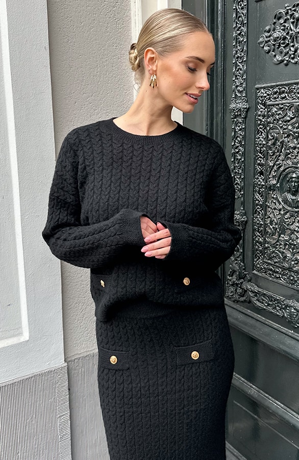 Cable Knitted Sweater Zwart – shoparchief, foto 4