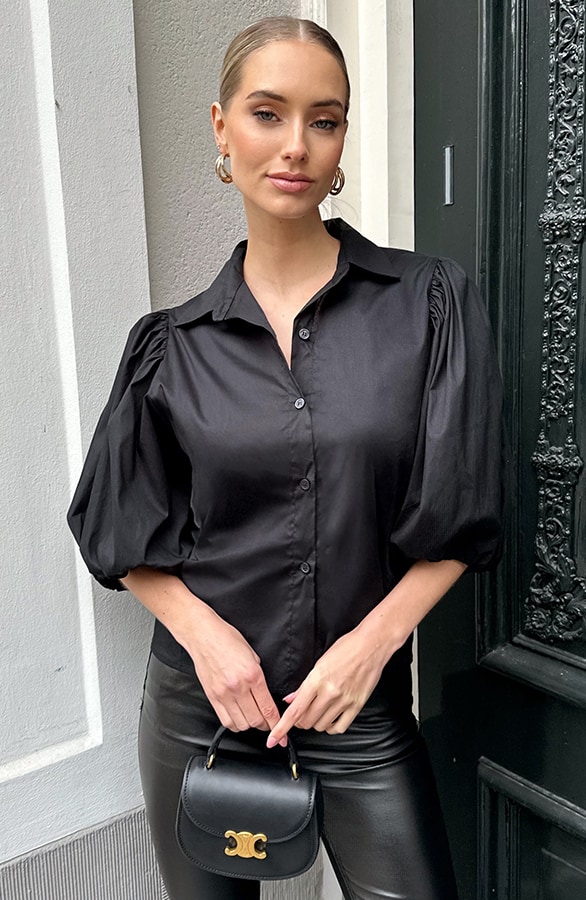 Classic Pofmouwen Blouse Katoen Zwart – blouses