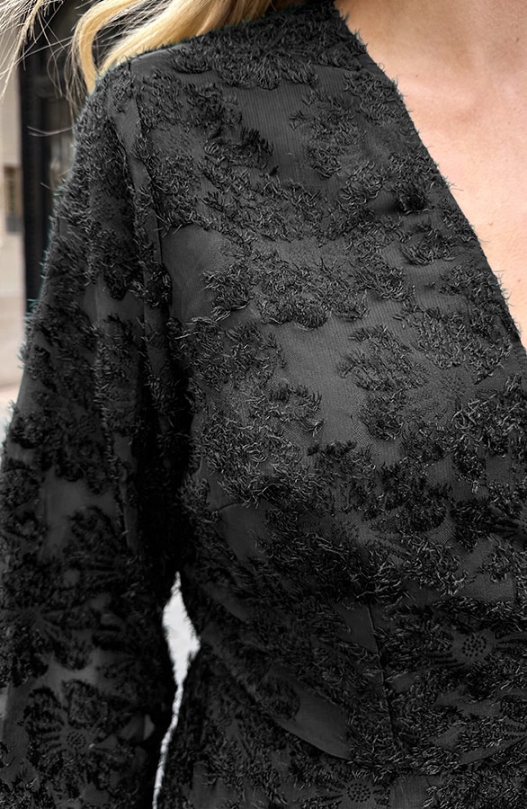 Fringe Wrap Jurk Wijde Mouw Zwart – jurken, foto 4