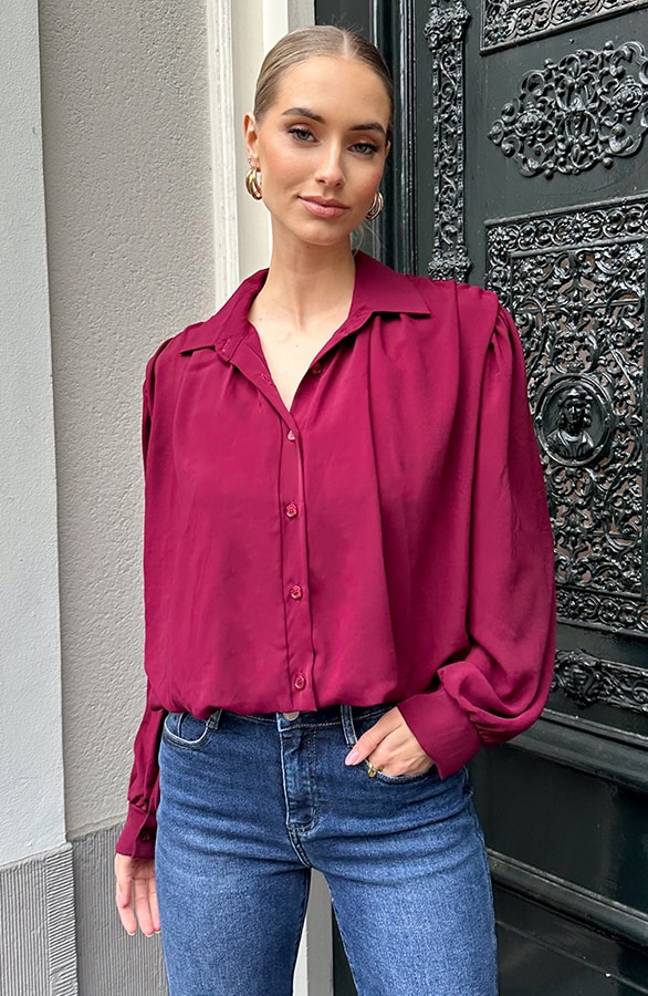 Gedrapeerde Cropped Blouse Burgundy – tops