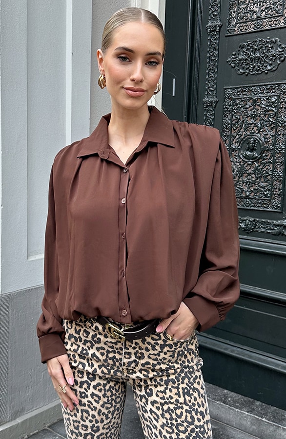Gedrapeerde Cropped Blouse Choco – blouses, foto 7