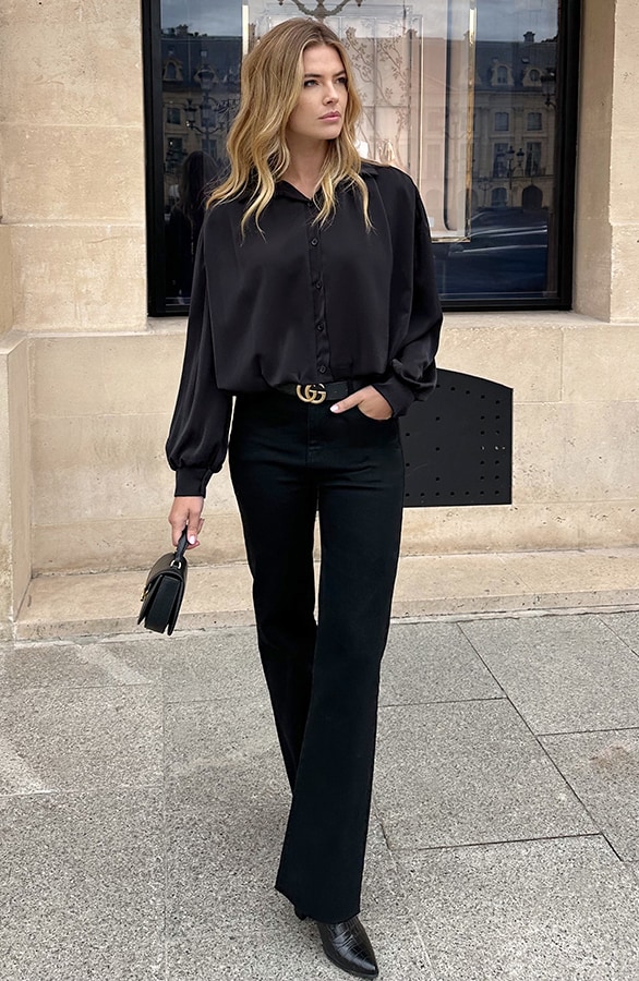 Gedrapeerde Cropped Blouse Zwart – tops, foto 7