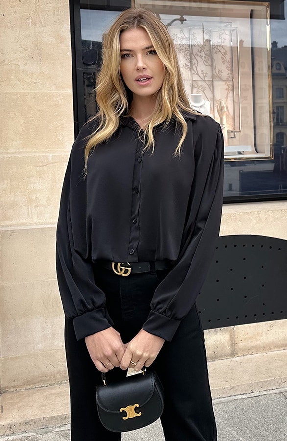Gedrapeerde Cropped Blouse Zwart – tops, foto 3