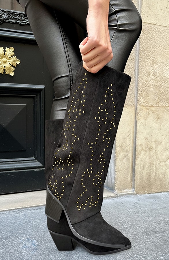 Hoge Boots Met Gouden Studs Zwart – alle schoenen