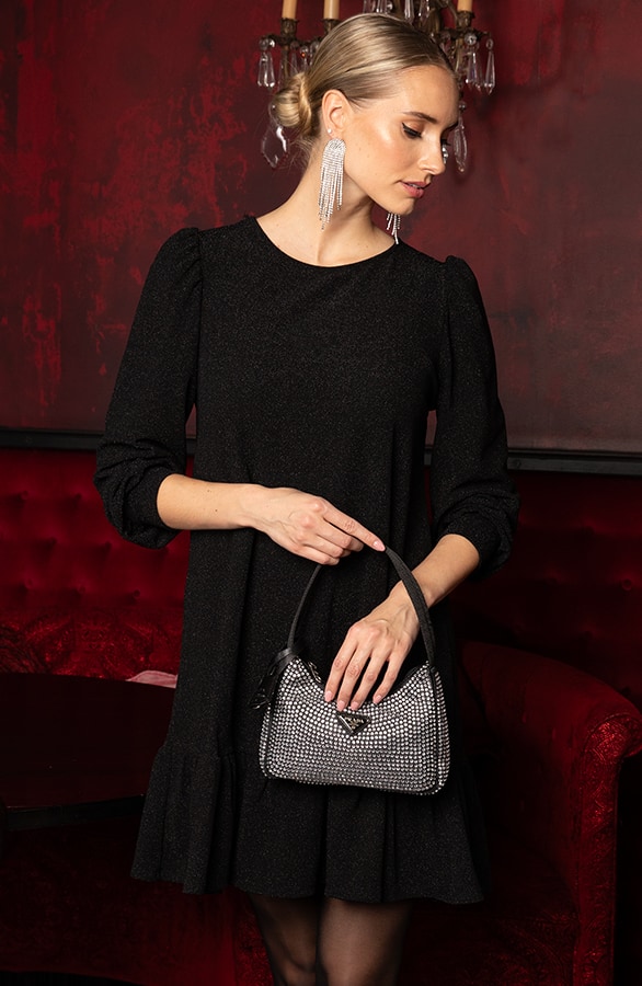 Lurex Ruffle Jurk Zwart – jurken