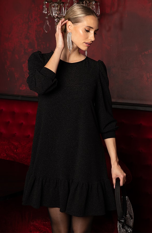 Lurex Ruffle Jurk Zwart – jurken, foto 8