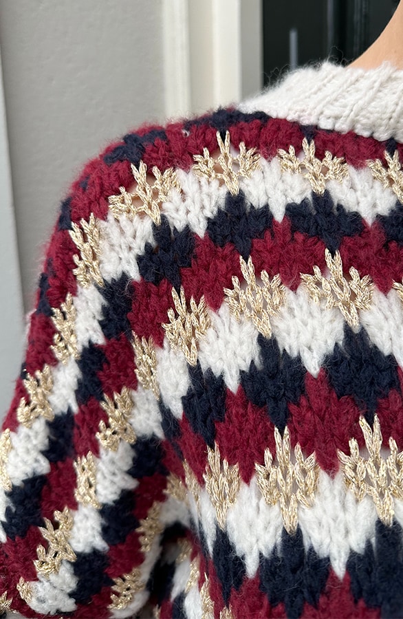 Oversized Lurex Trui Burgundy Beige – truien, foto 5