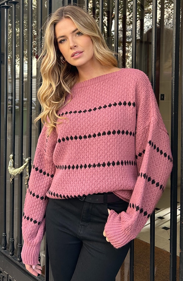 Oversized Stipjes Trui Dust Roze – truien