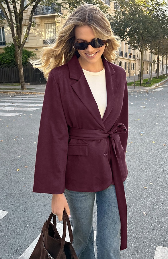 Oversized Suede Blazer Burgundy – jassen, foto 5
