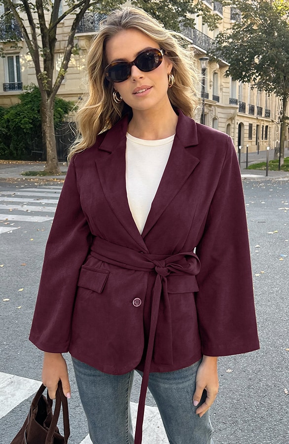 Oversized Suede Blazer Burgundy – jassen