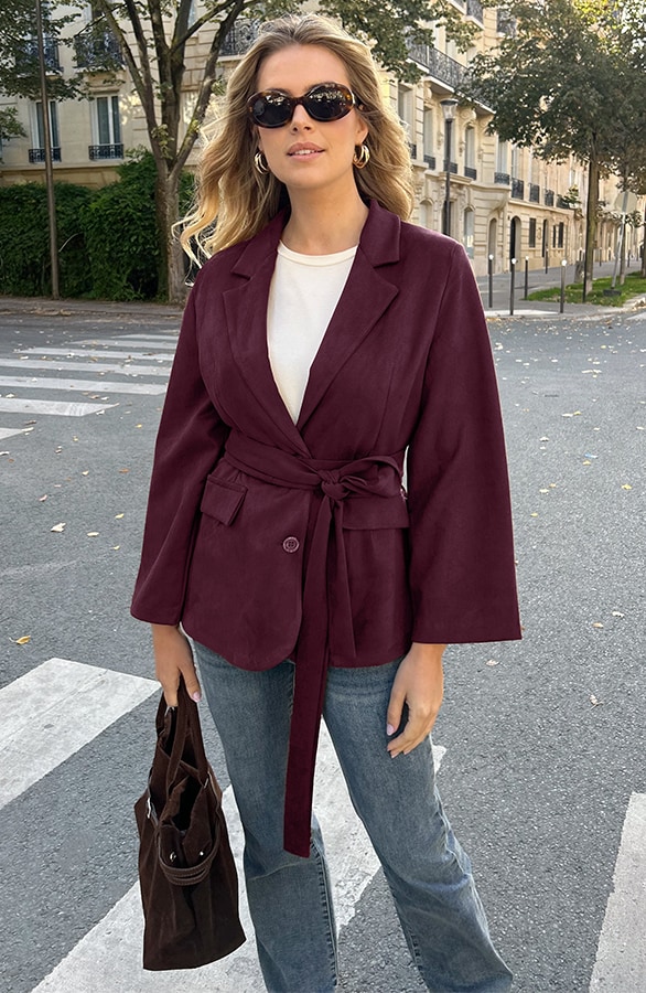 Oversized Suede Blazer Burgundy – jassen, foto 2