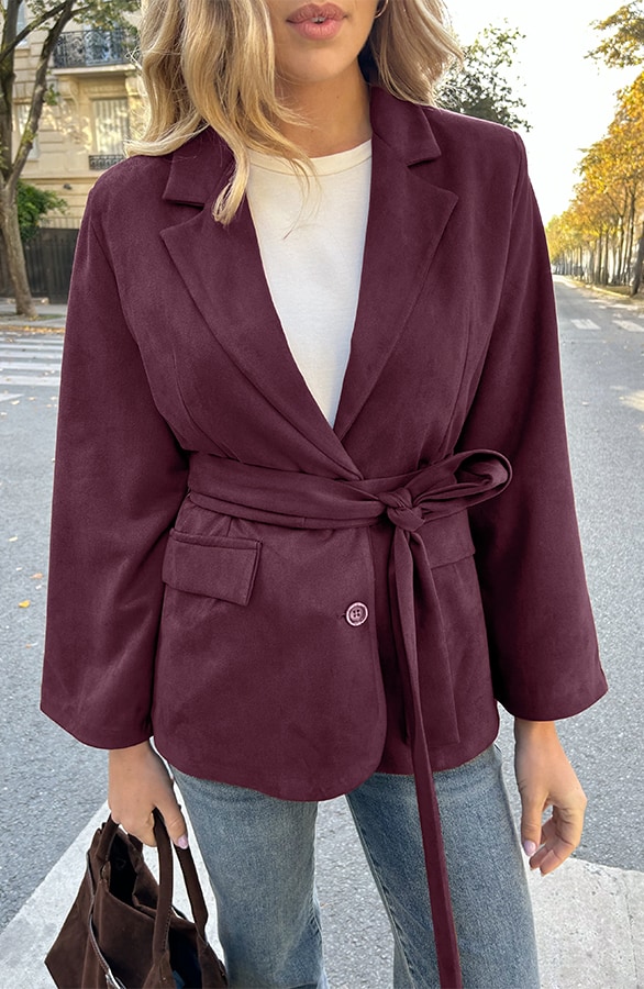 Oversized Suede Blazer Burgundy – jassen, foto 4