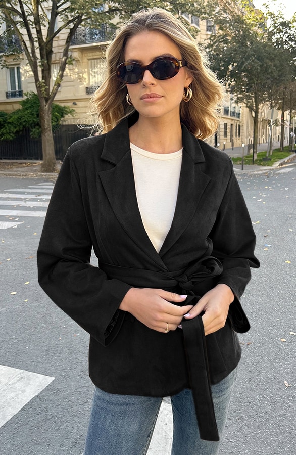 Oversized Suede Blazer Zwart – jassen, foto 5
