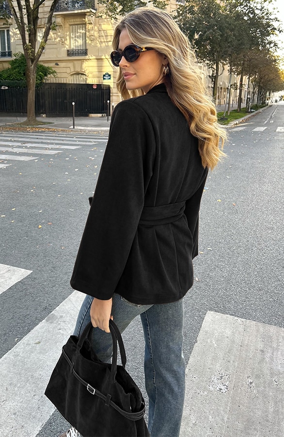 Oversized Suede Blazer Zwart – jassen, foto 3