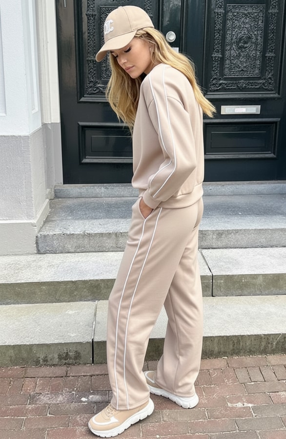 Wide Leg Pantalon Met Bies Beige – broeken, foto 2