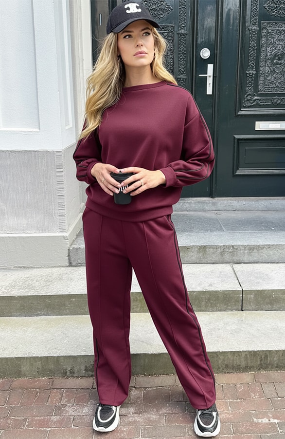 Oversized Trui Met Bies Burgundy – truien, foto 2