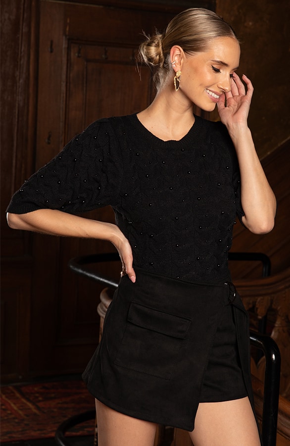 Knitted Detailed Pearl Trui Zwart – tops, foto 5