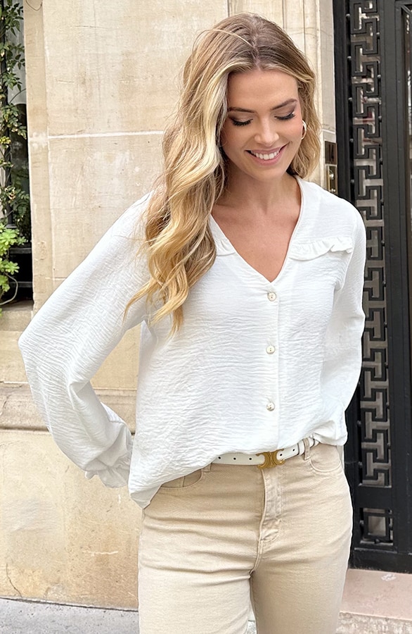 Ruffle Blouse Met Pofmouwen Ecru – blouses, foto 3