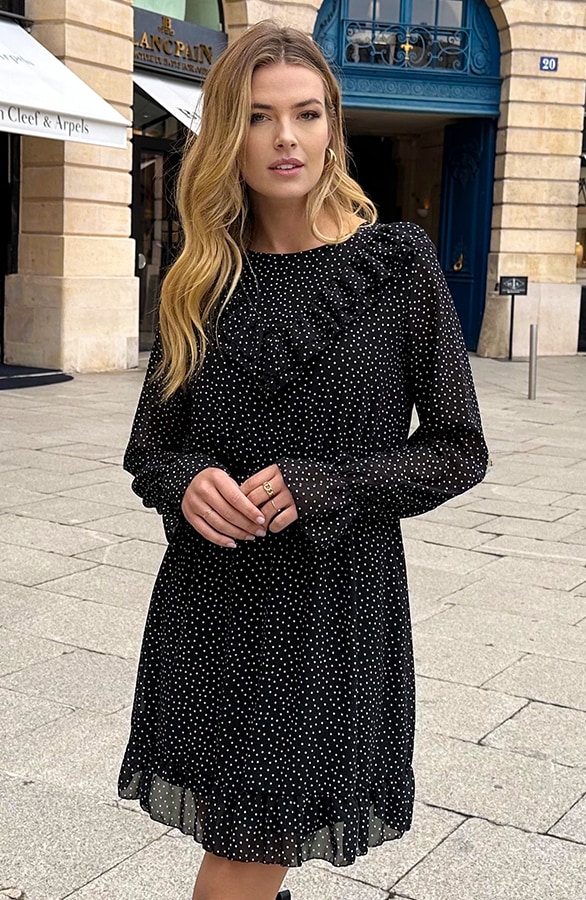 Ruffle Polkadot Print Jurk Zwart – jurken, foto 11